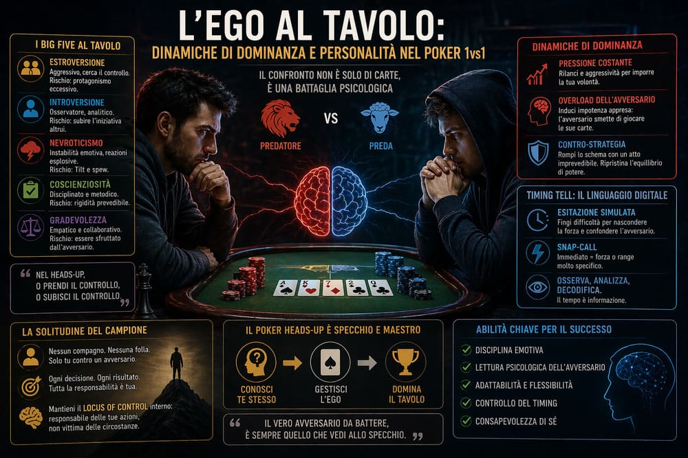 L’ego al tavolo: dinamiche di dominanza e personalità nel Poker 1vs1